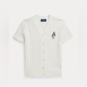 Polo by Ralph Lauren Women's BEAR Cable Knit Cardigan White color. V Neck.